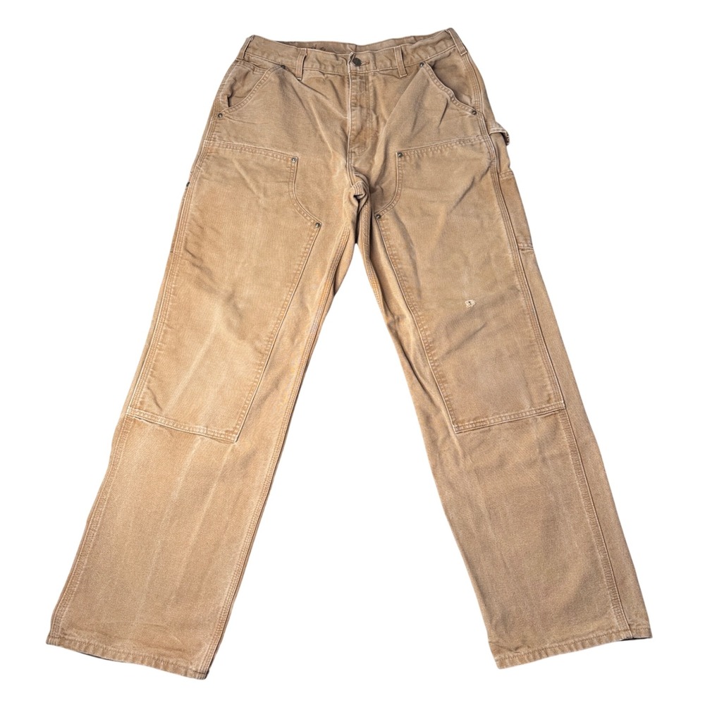 Vintage Carhartt Mens Tag 34x34 Fit 33x32‎ Tan Double Knee Made in USA B136-BRN